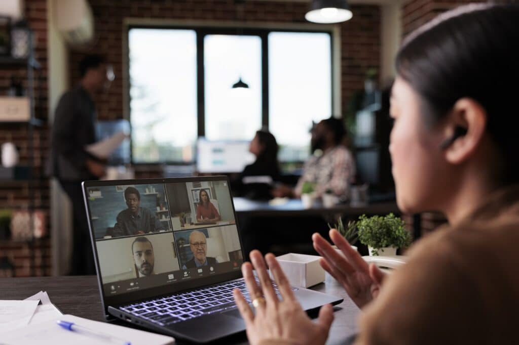 Asian woman using video call telework to chat with people Asian woman using video call telework to chat with people