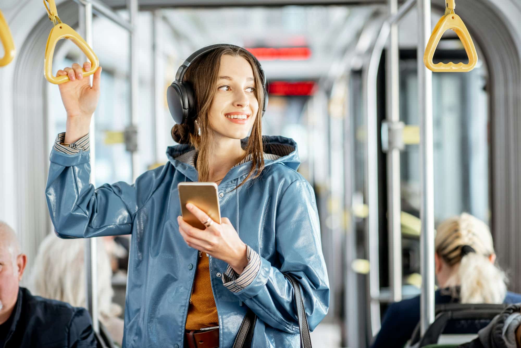 Female passenger using public transport